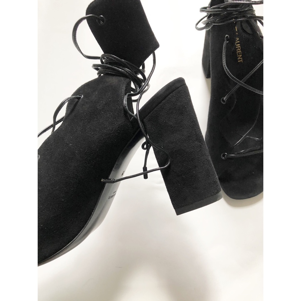 💛Saint Laurent Blk Suede Block Heel Lace Sandals - Picture 4 of 12